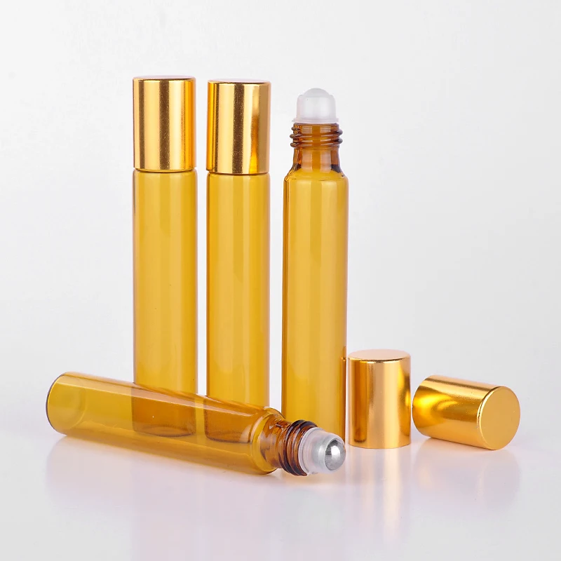 Debelo 10 ML Prenosni Oranžna Stekla ponovno napolniti Stekleničke Parfuma Z Roll Na Prazne Eterična Olja Primeru Za Traveler