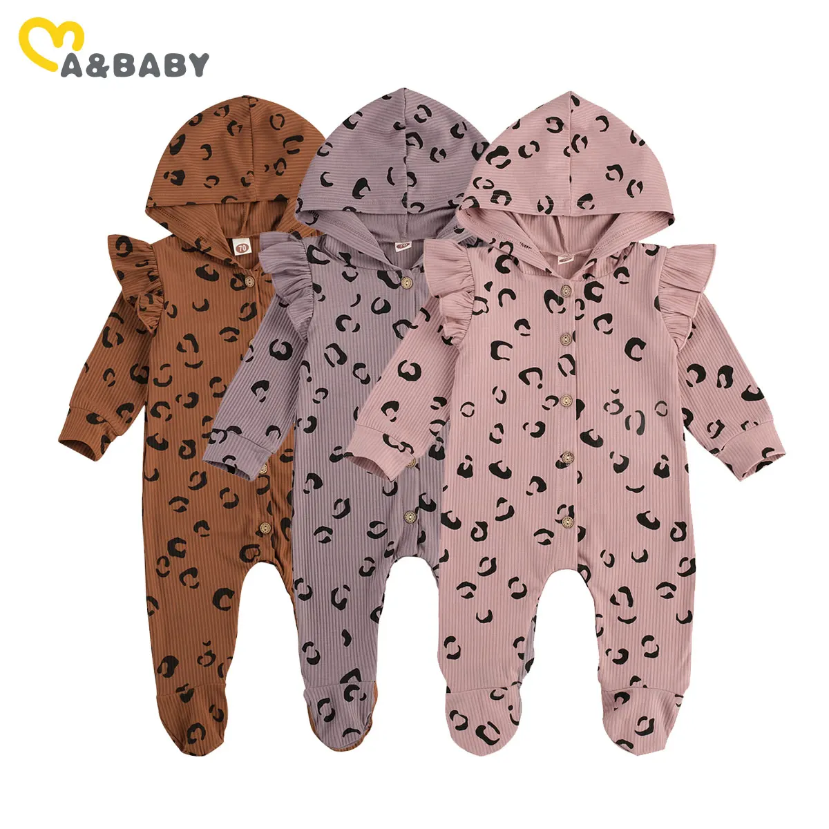 Ma&Baby 0-24M Pomlad Jesen Novorojenega Dojenčka Baby Dekle Hooded Romper Dolg Rokav Leopard Jumpsuit Playsuit Otroška Oblačila