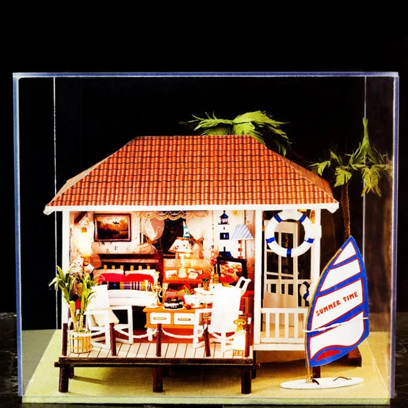 DIY Lesene Miniaturni Lutka Hiša Kit Obmorskih Hiša Stavbo Skupščine Model Komplet Home Okraski za Božična Darila za Rojstni dan
