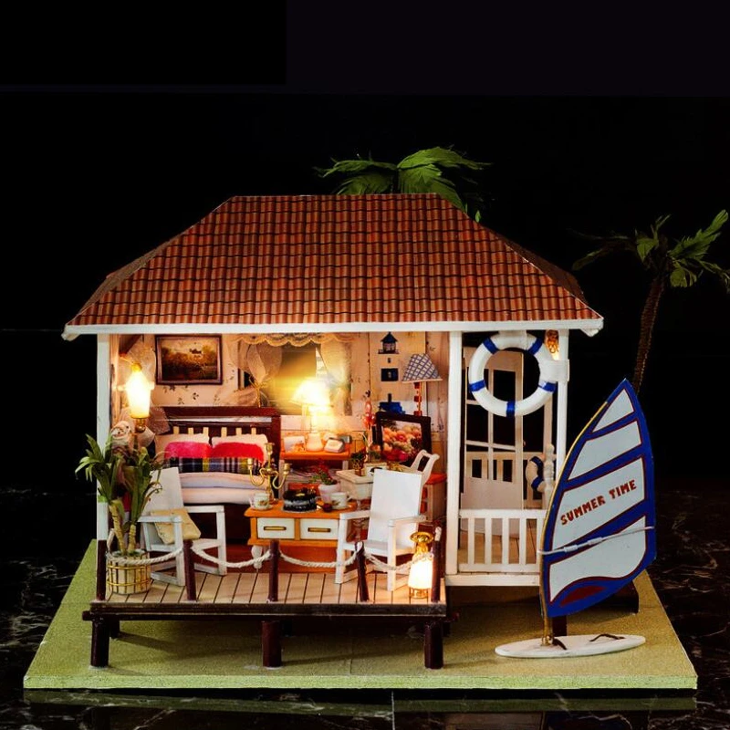 DIY Lesene Miniaturni Lutka Hiša Kit Obmorskih Hiša Stavbo Skupščine Model Komplet Home Okraski za Božična Darila za Rojstni dan