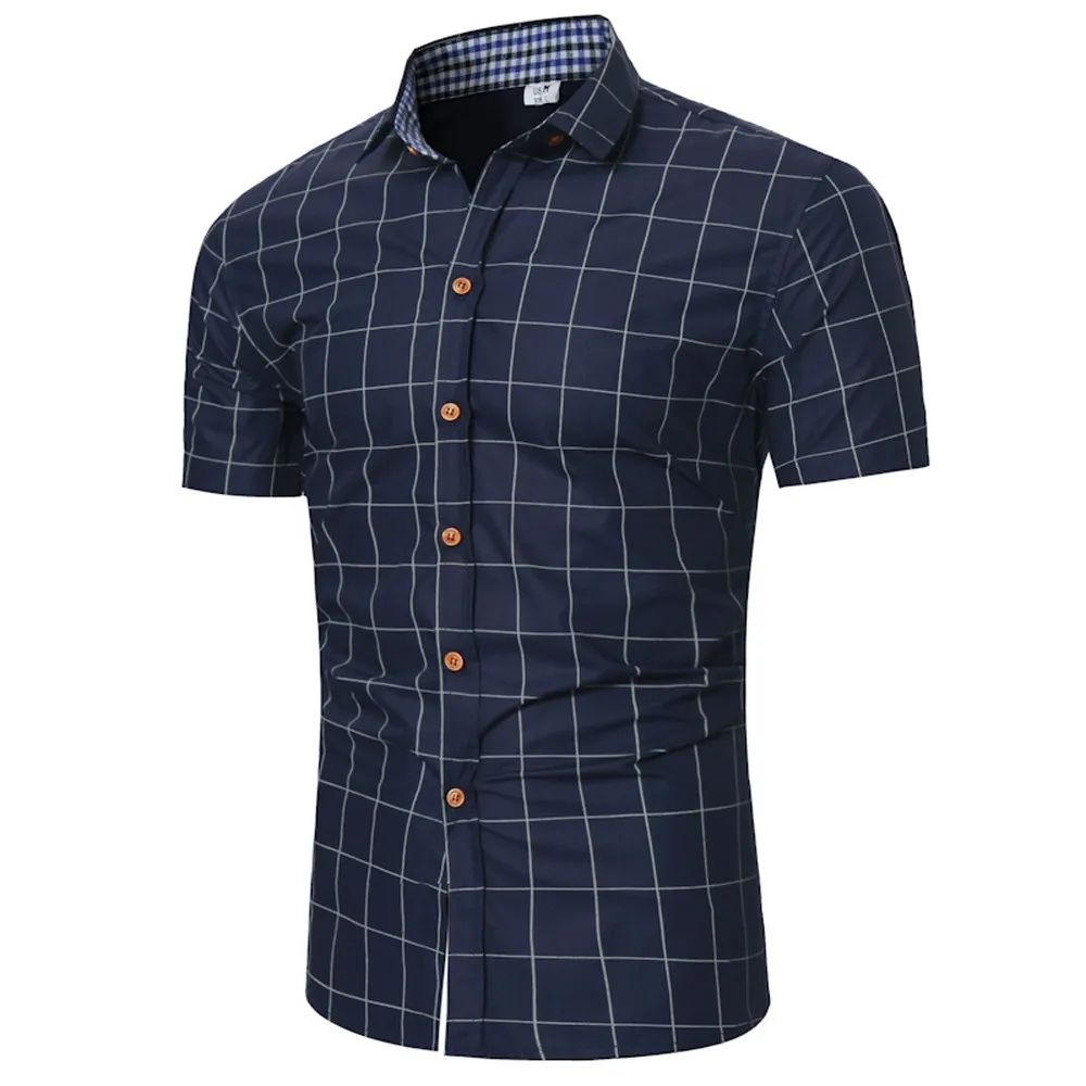 MUQGEW 2019 modni moški kariran slim fit majica za Moške Pliad Top Fit Slim Bluzo Business Casual Kratka sleeved Majico#Y4