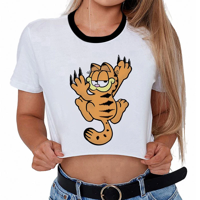 Vrhovi 2021 Kawaii T-majice Ženske majice Kratek T-shirt Harajuku Goth Y2k Vrh Kawaii Garfield Tiskanje Vrh Ženskega Ropa Aeshtetic