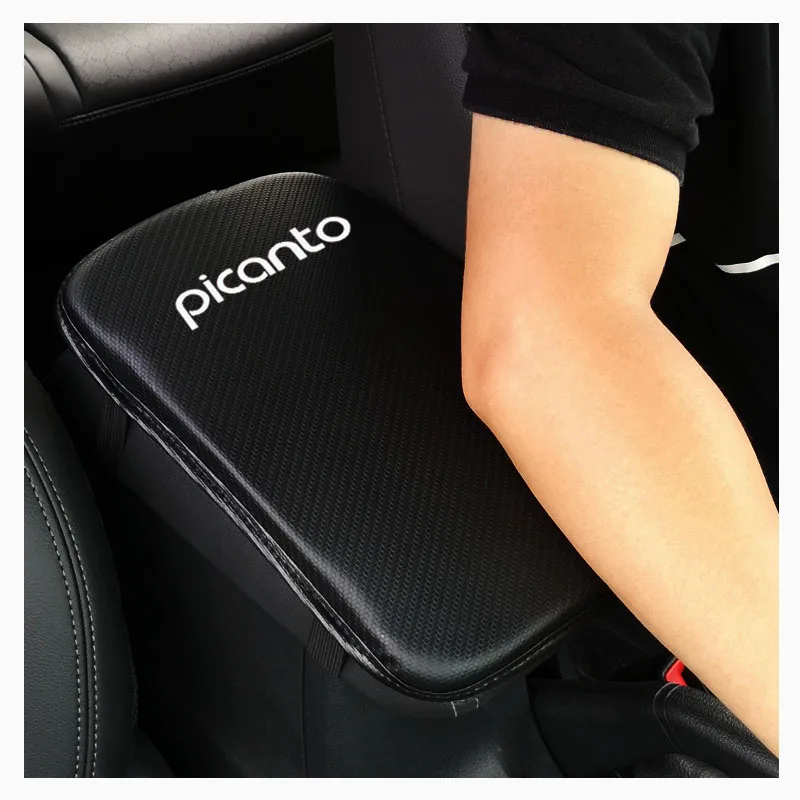 Ogljikovih Vlaken Teksturo Pu Usnje Avto Armrest Pad Auto Sedeža Z Nasloni Za Roke Polje Blazine Za Kia Picanto