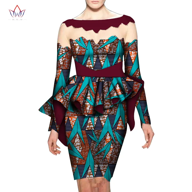 Afriške Dve Delni Set za Ženske Bazin Riche šifon Elegantno Tradicionalna Afriška Oblačila Koleno Dolžina Krilo Določa WY5845