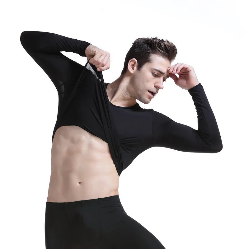 KWAN.Z termično spodnje perilo, ultra-tanek prosojen svilnato pižamo top moški termovko perilo O vratu dolge johns stiskanje, spodnje perilo