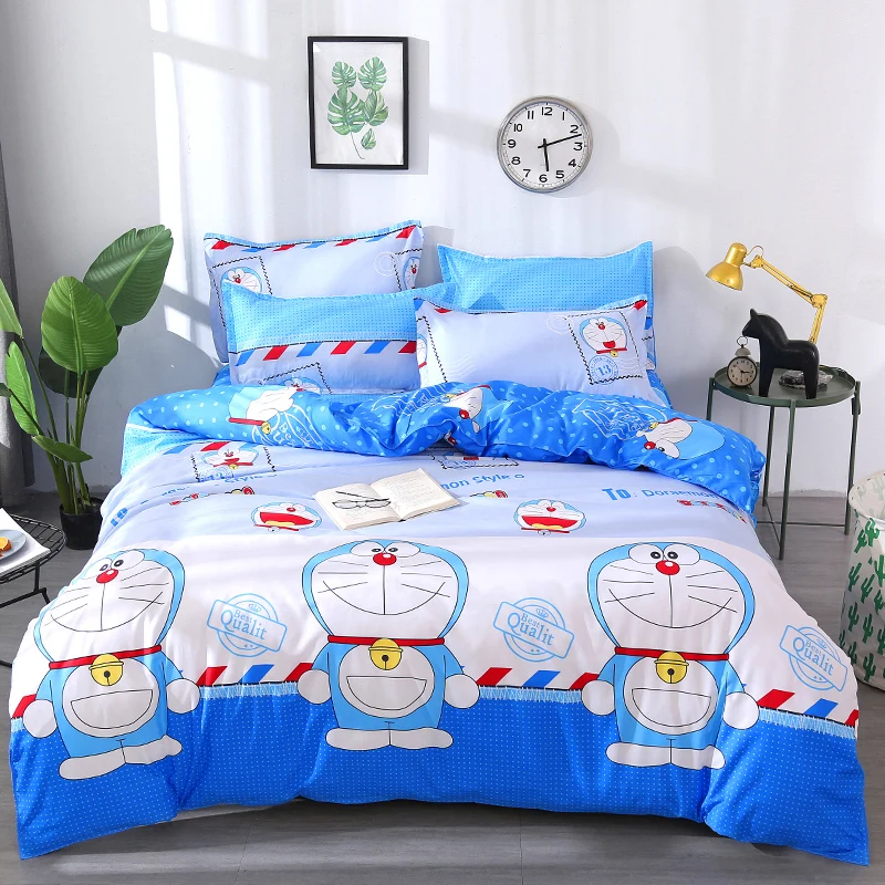 Doma Tekstilne Risani Lik Doraemon Posteljnina Nabor Chidren poliester modra Bedclothes Vključujejo Rjuhe Kritje Posteljo Stanja Prevleke