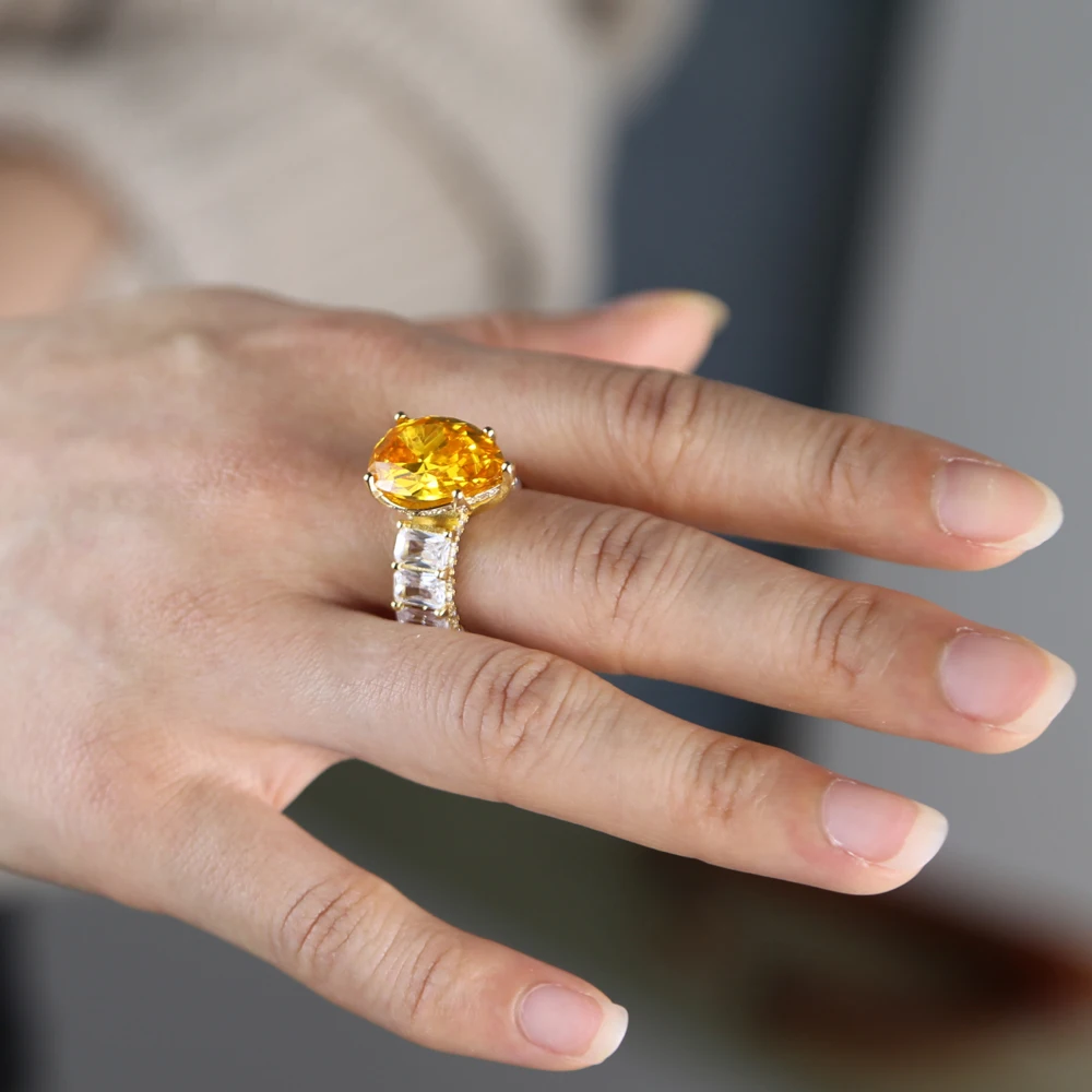 Rumeno Zlato Barvo Velik Vode Spusti Oblike Cz Kamen Udejstvovanje Obroči za Ženske Poročno Darilo 2020 Novo Poletje Slog