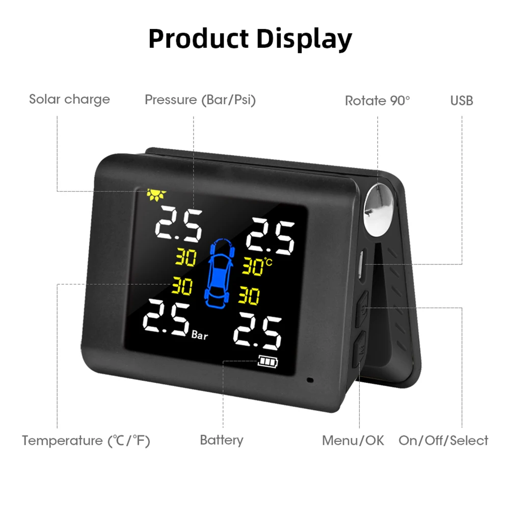 VODOOL Zložljive Sončne Avto TPMS Nadzor Tlaka v Pnevmatikah Sistem Velik Zaslon Tlak Pnevmatik Temperatura Alarmni Sistemi S 4 Senzor