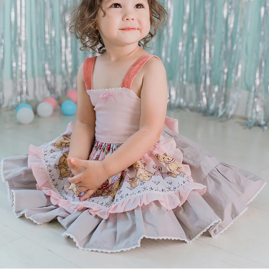 Otroci španski trak Obleko Za Deklice Baby lolita Princess brez rokavov Bombaž Otrok Rojstni dan večplastna Drees