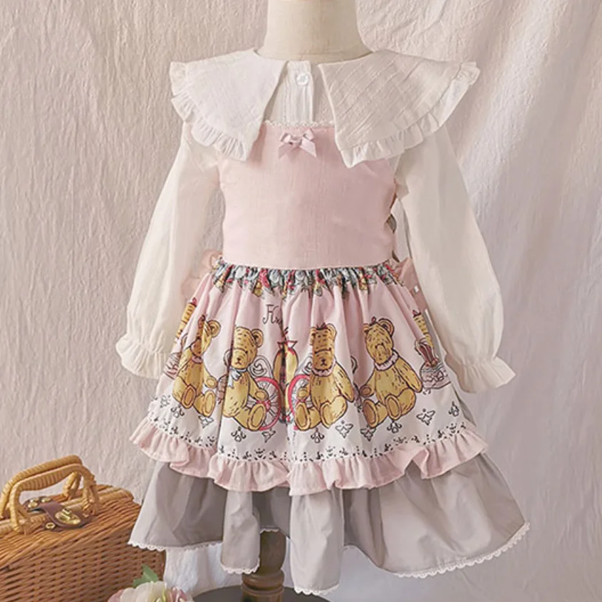 Otroci španski trak Obleko Za Deklice Baby lolita Princess brez rokavov Bombaž Otrok Rojstni dan večplastna Drees