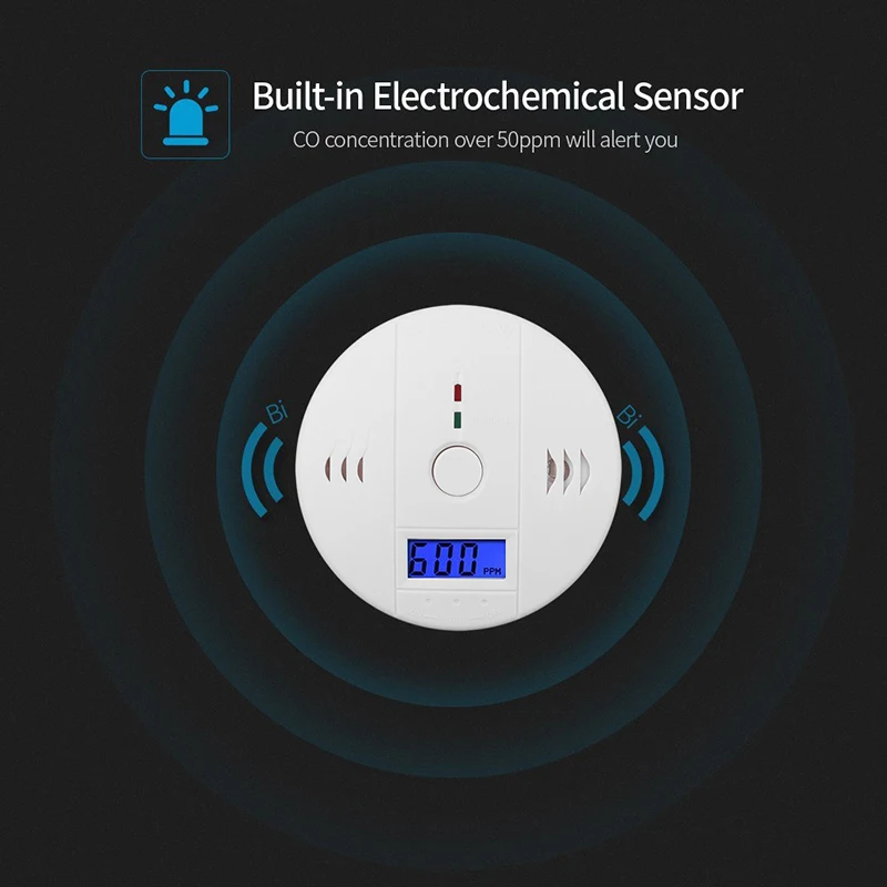 Neodvisni Ogljikovega Monoksida Senzor, Detektor CO Alarm z Digitalni LCD Zaslon in 85dB Glasovno Opozorilo Baterija Upravlja Bela