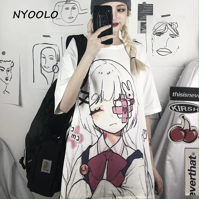 NYOOLO Harajuku Letnik risanka pogreb dekle natisniti t-shirt kratek rokav ženske obleke Poletje svoboden O-vratu bela tee shirt vrhovi