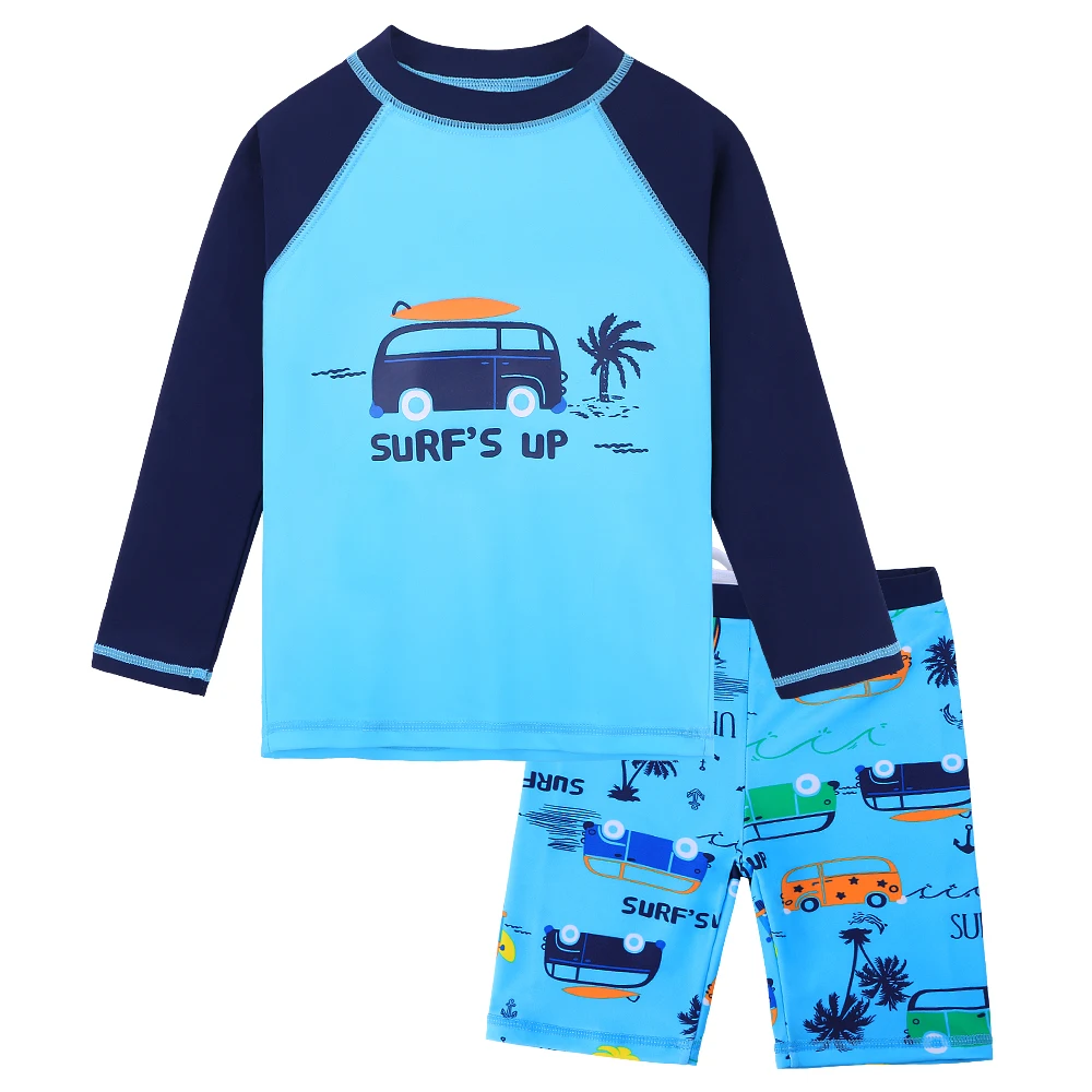 BAOHULU Dolg Rokav Risanka Otroške Kopalke za Fante Modra Avto Otroci Kopalke Dveh kosov Otroci Kopalke Malčka, Plavanje Obleko