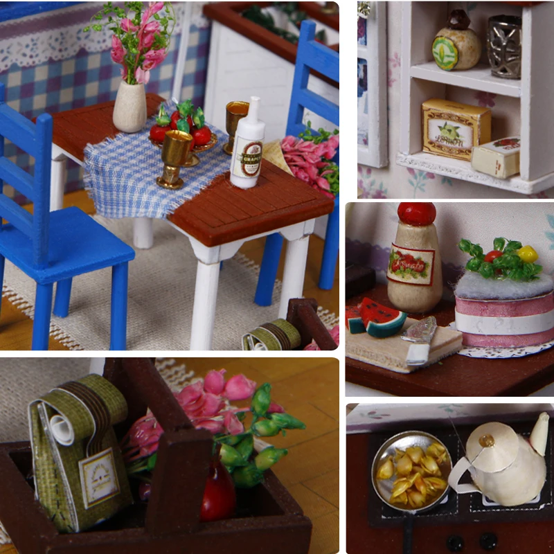 Toplo Kavo Čas Lutka Hiša Pohištvo 3D Miniature Lutke Igrače Otrok DIY Sestavljanje Lesenih Coffee House Polje Za Otroke