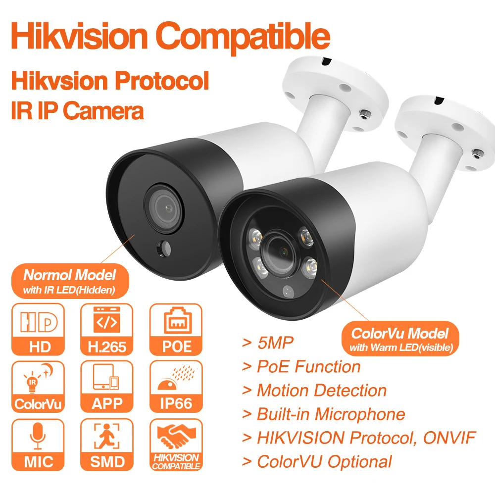 Hikvision Združljiv ColorVu 8MP Bullet POE IP Kamera, Bullet Home Security CCTV Kamere Ultra 5MP HD H. 265 Plug&play Varnosti IPC