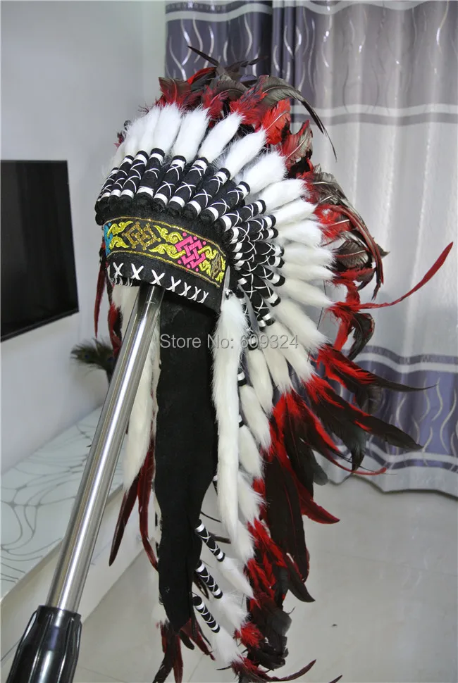 Indijski Pero headdress replika narejen rdeče in črno pero naglavni del kostume ročno pero klobuk kostumi