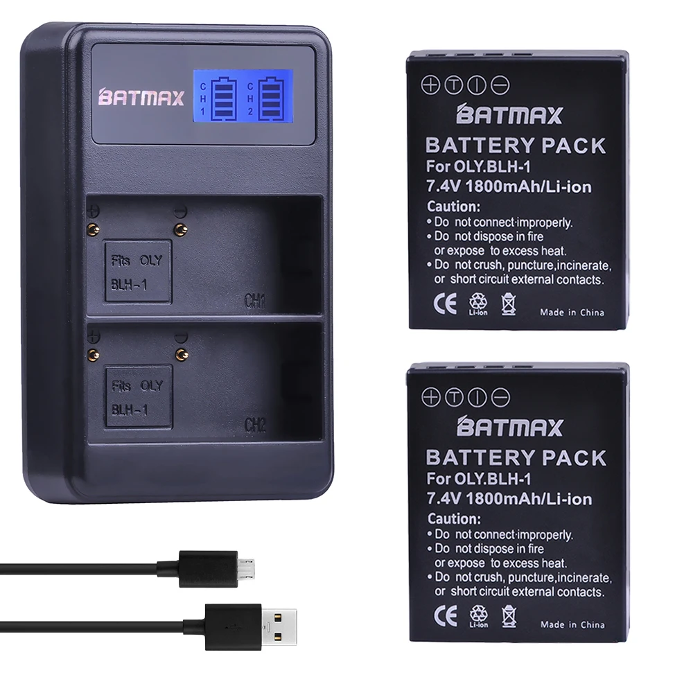 Batmax 2Pcs 1800mAh BLH-1 BLH1 Fotoaparata Baterije Accu + LCD Dvojni USB Polnilec za Olympus EM1-2 EM1 Mr 2 Fotoaparati