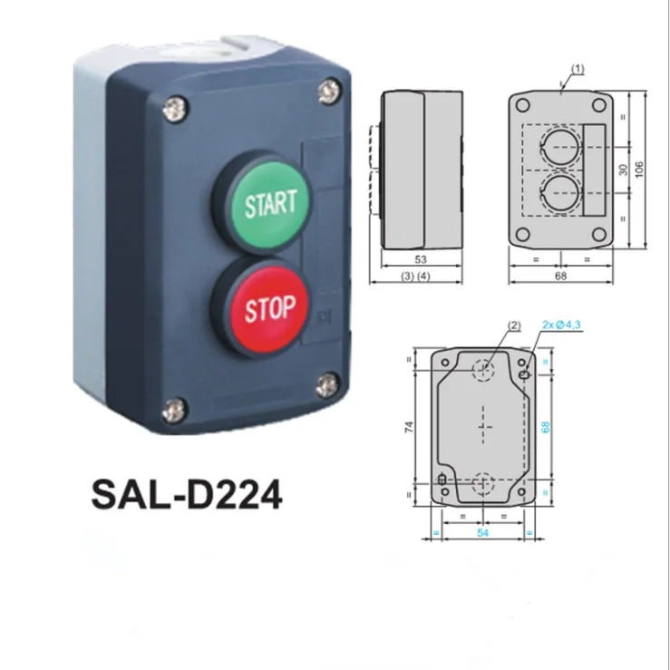 Nepremočljiva polje za nadzor kratkotrajno potisnite gumb za preklop postaje IP65 STOP in START stikalo SAL(LA68H-D XAL)-D224 pomlad vrnitev