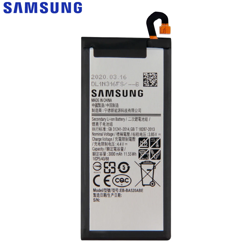 SAMSUNG Original Nadomestna Baterija EB-BA520ABE Za Samsung Galaxy A5 2017 Edition A520F SM-A520F Pristno Baterijo 3000mAh
