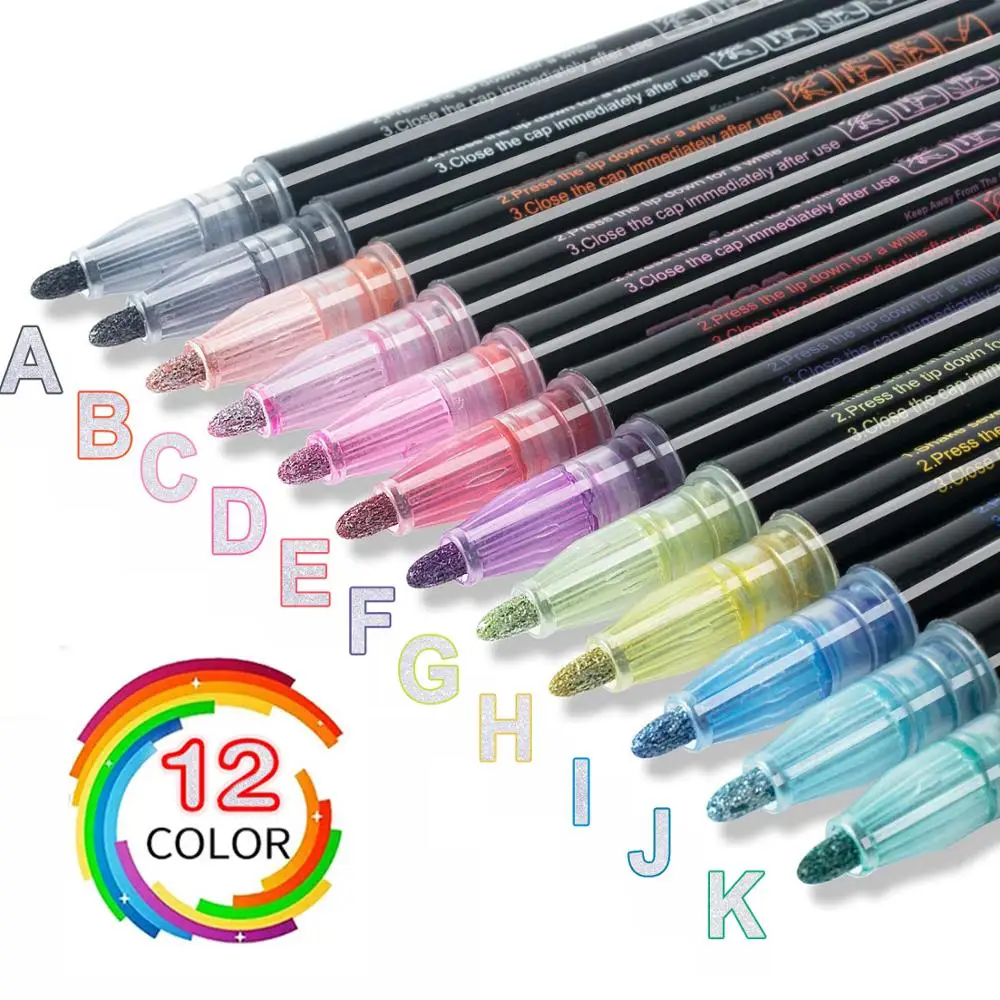 12PCS/Set Kovinske Barve flomaster DIY Album Scrapbooking Oris Marker Bleščice za Risanje, Barvanje Čečkanja Šoli ustvarjalce