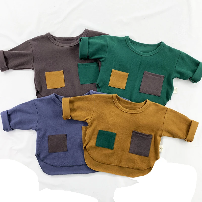 2019 Jeseni Dolg Rokav T-Shirt Za Baby Dekleta Fantje Mozaik Bombaž Fantje Kostum Otroci Vrhovi Tee Shirt Oblačila LZ473