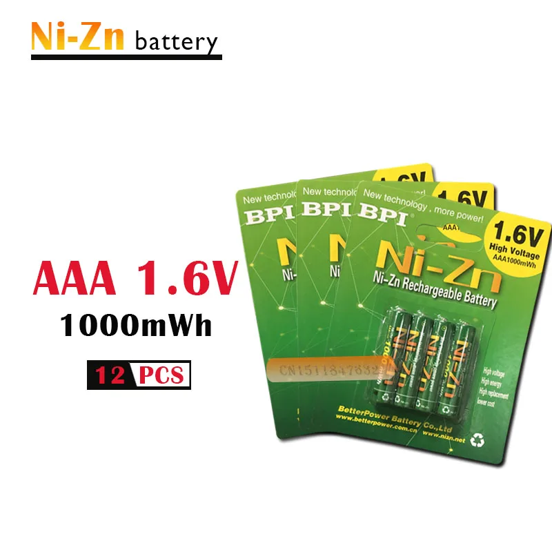 12 Kos/veliko 1,6 v aaa 1000mWh baterija za ponovno polnjenje nizn Ni-Zn AAA 1,5 v baterija za ponovno polnjenje Močan kot Ni-MH baterije za polnjenje Ni-Cd baterije