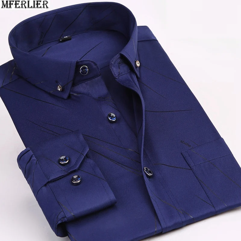 MFERLIER moški majica classic tiskanja 10XL dolg rokav jeseni visoke kakovosti velike velikosti big 8XL obleko srajce formalno bluzo bombaž 12XL