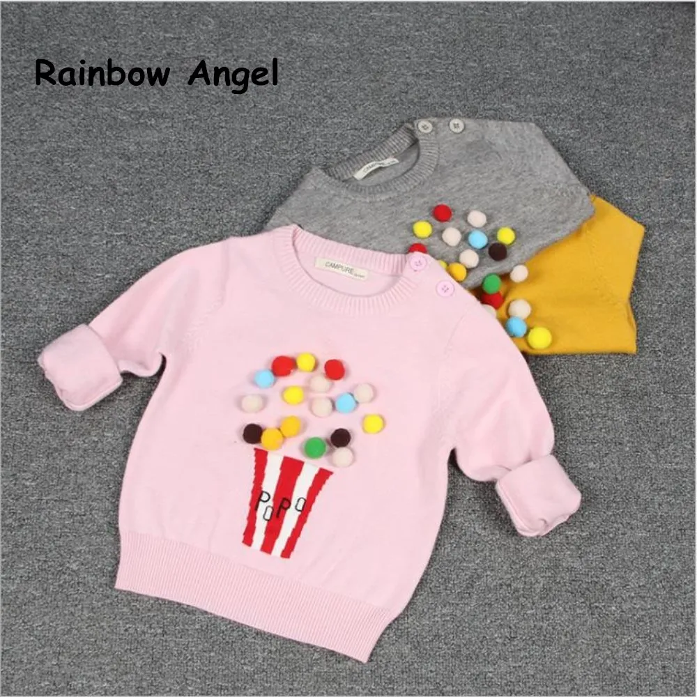 Nove Jesensko Zimske Baby Toddler Oblačila Kokice Candy Barve Puloverji O-neck Knitted Toplo Otroci Otrok Volnene Športna Oblačila