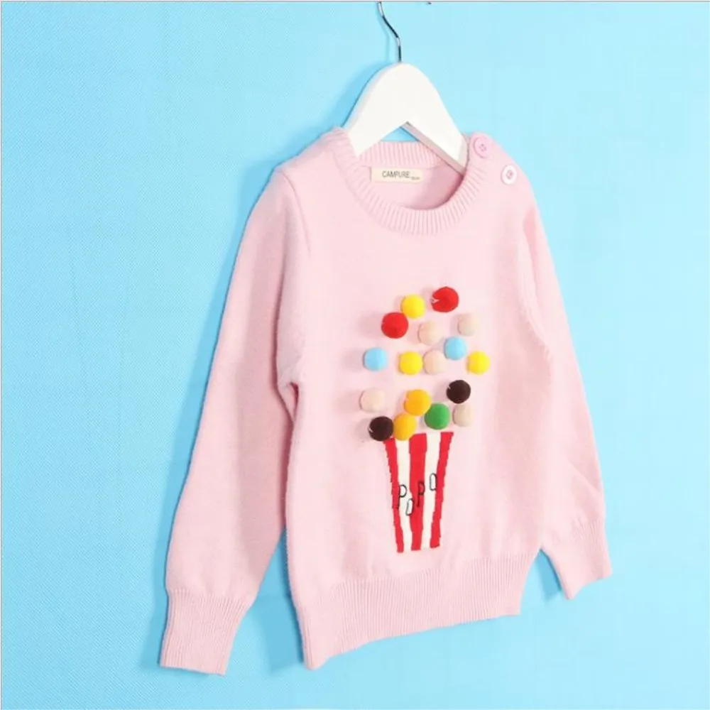 Nove Jesensko Zimske Baby Toddler Oblačila Kokice Candy Barve Puloverji O-neck Knitted Toplo Otroci Otrok Volnene Športna Oblačila