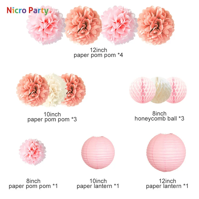 Nicro 62 kos/set Happy Birthday Party Okraski Kit Rose Zlata Luči Cvetje, Baloni Dom Novo Dekor DIY #Set94