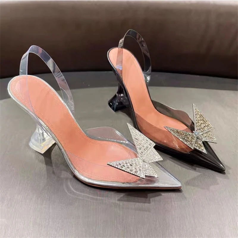 Novo pomlad gospe opozoril visokih petah diamond kovinske sponke lok dekoracijo pregleden jelly čevlji