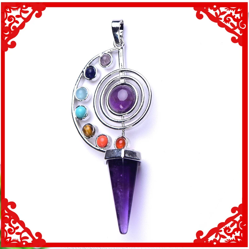 7 Chakra Reiki Healing Pendulums Cone Naravni Kamni Obesek Amulet Kristal Za Meditacijo Heksagonalna Nihalo Za Unisex Čar Darila