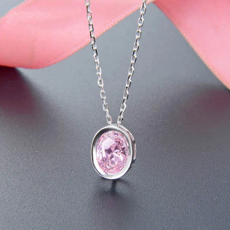 Jellystory moda 925 sterling srebrni nakit ogrlica z ovalne oblike roza cirkon obesek za ženske poroka banket stranka darilo