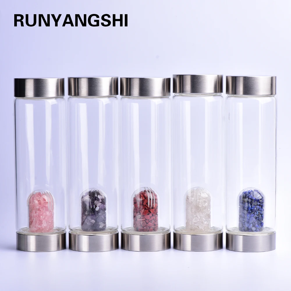 Runyangshi 1pc 550ml Naravne crystal Drobljen kamen, steklo steklenice z zaščitno vrečko prenosni šport potovanja pijačo steklenico