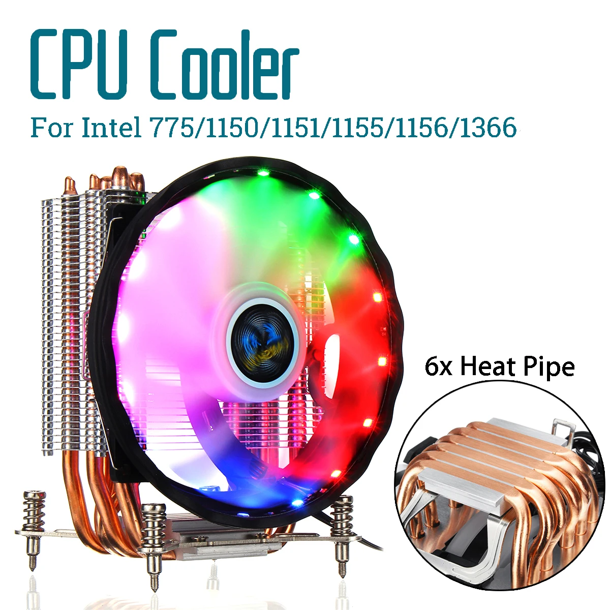 6 Toplotne Cevi CPU Hladilnik Hlajenje, Tiho RGB Ventilator Hladilnika 120mm Ventilator Hladilnika Heatsink za Intel 775/1150/1151/1155/1156/1366/X79