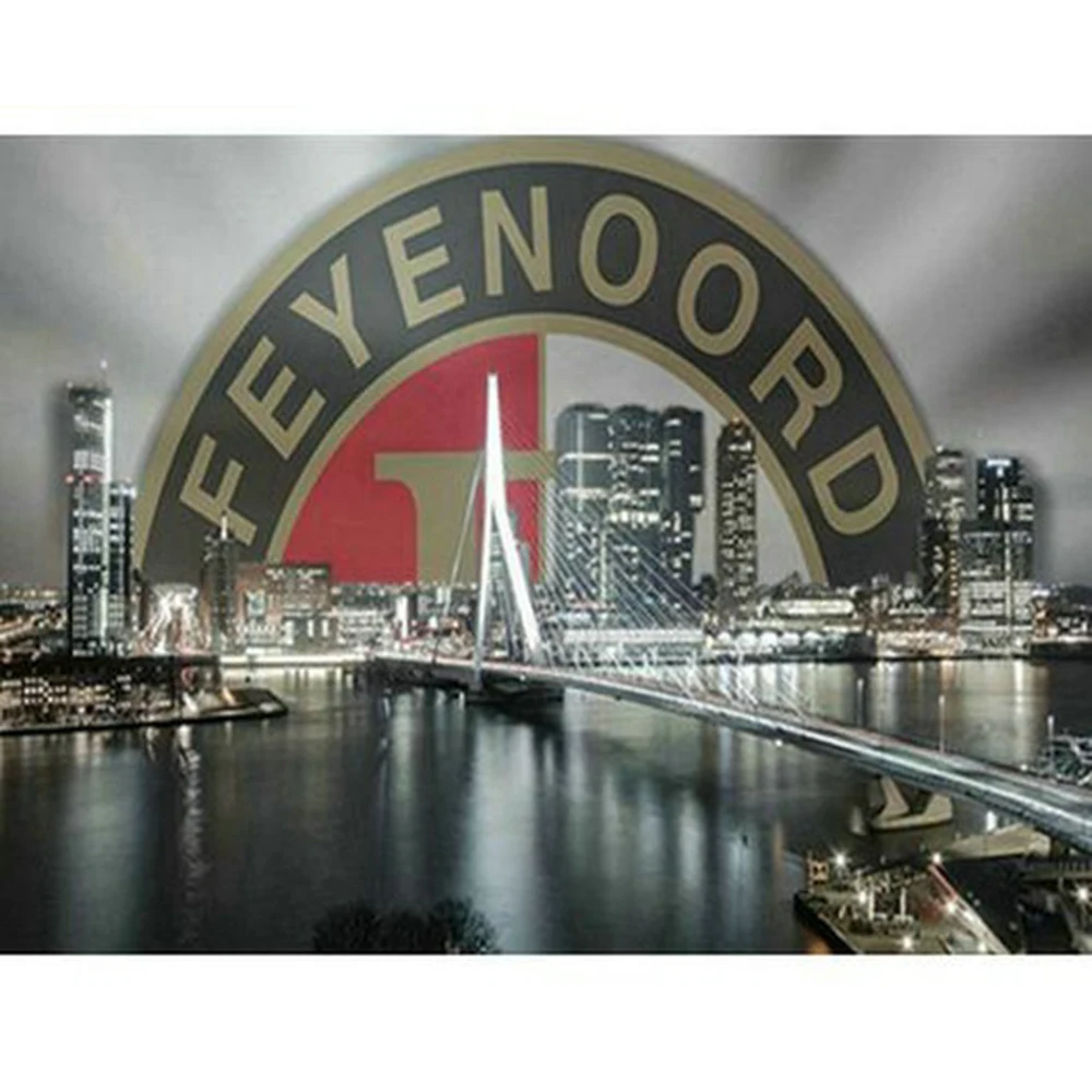 Diy 5D Polno Diamond Slikarstvo Navzkrižno Šiv Kompleti Feyenoord Mesto Skyline Most Reke Noč Umetnosti Barve z Diamanti Handcraft