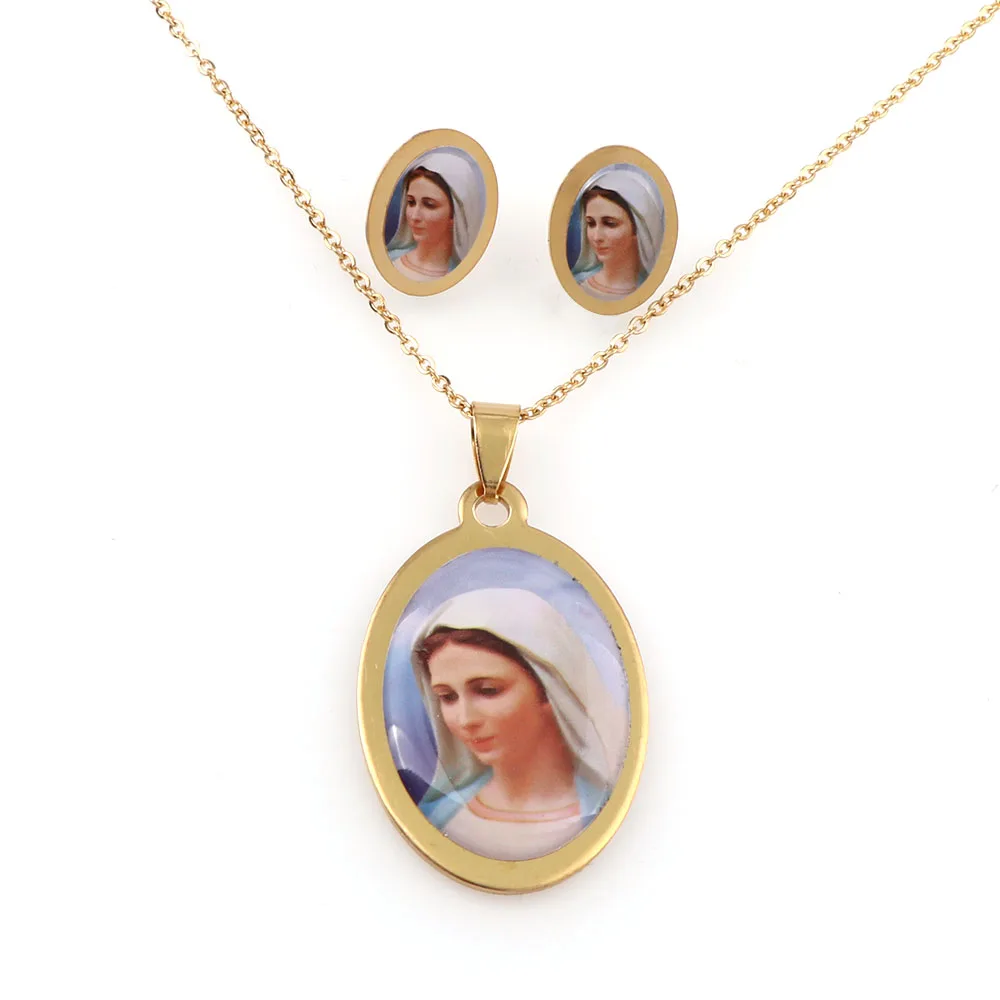 Visoko kakovost Ovalne Devica Marija Krščanski Katoliški Ogrlica za Ženske Zlata 316L iz Nerjavečega Jekla Obesek Ogrlico iz
