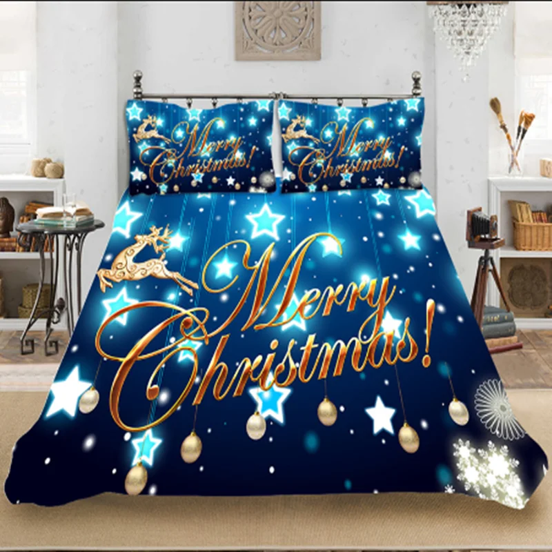 Modra Božič posteljnina nabor luksuzni tolažnik nastavite z prevleke za otroke Novo Leto darilo tolažnik set