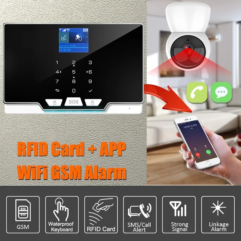2021 Smart življenje Tuya Wifi Gsm Domov Protivlomni Varnostni Alarmni Sistem RFID TFT na Dotik Tipkovnica 11 glasov Združljiv Alexa googlova Domača stran
