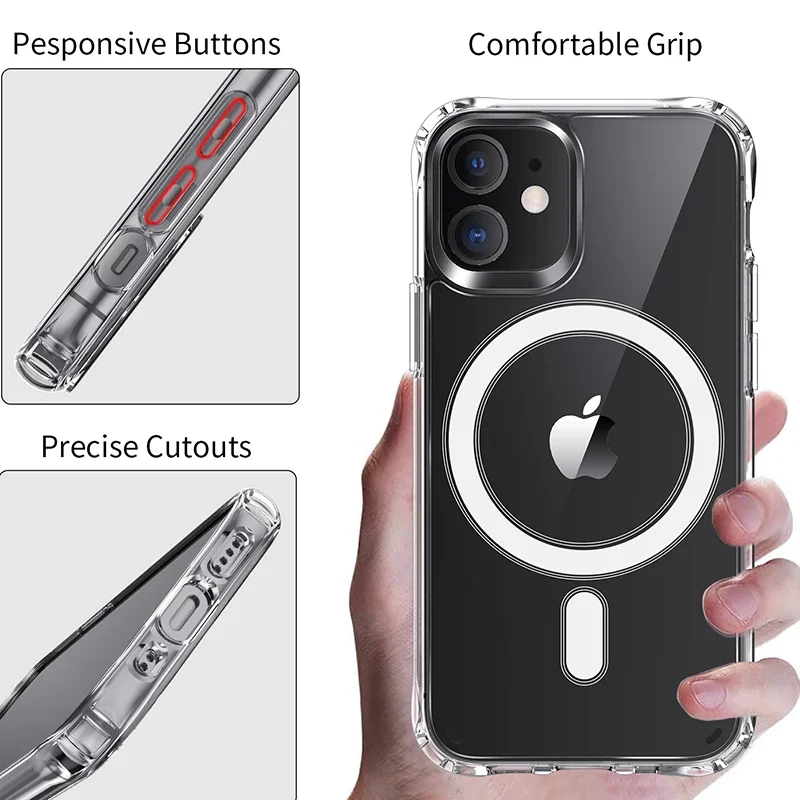 Pregledna Hrbtni Pokrovček Magsafe Primeru za iphone 12 Mini Pro Max Podporo Brezžično Polnjenje Spusti Varstvo Magnetni Primeru iphone12