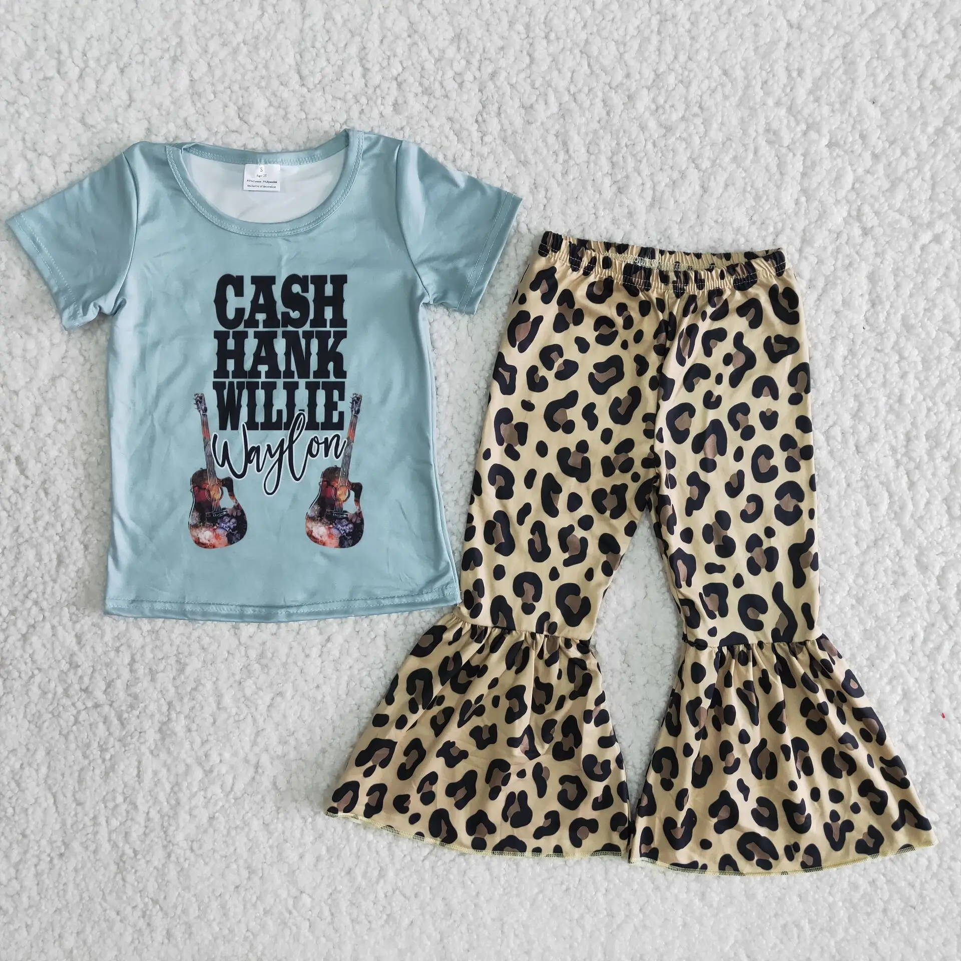 Newborn Baby Dekleta Obleke Malčka Otroci Kratek Rokav Kitara Črko T-majica Camo Cheetah Hlače 2Pcs Obleke Nastavite Otroška Oblačila