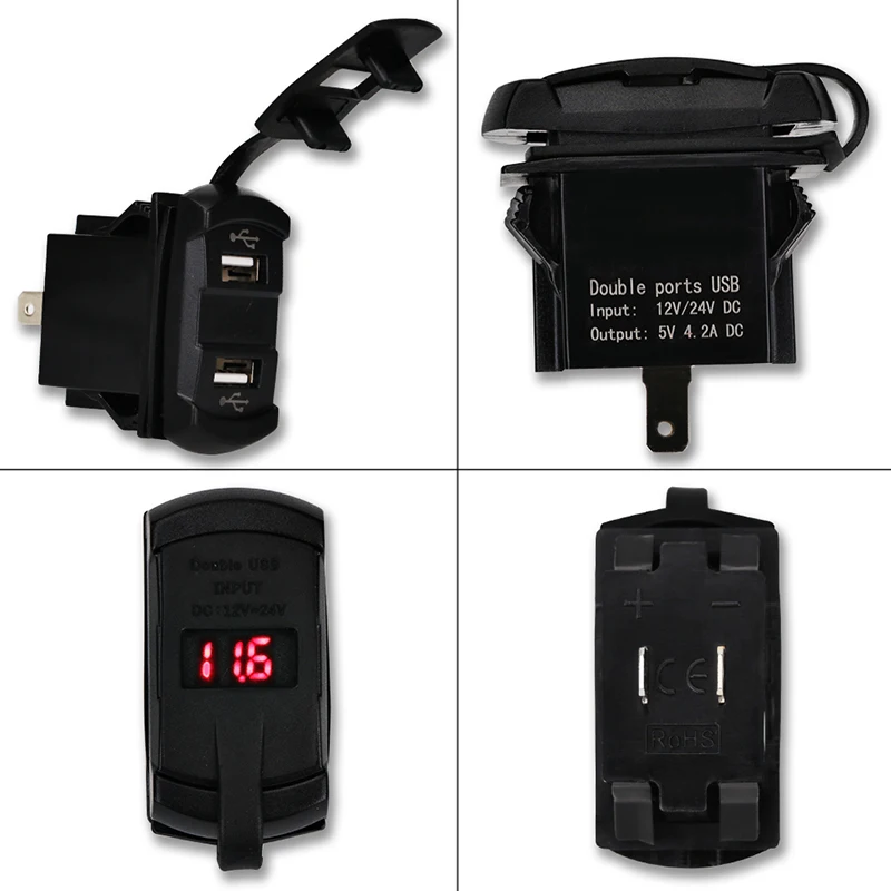 12-24V Dvojno USB Avto Polnilec Rocker Stikalo z LED Digitalni Voltmeter 5V 4.2 A Auto Mobilni Telefon, priključek za Polnilnik za Avto, Čoln