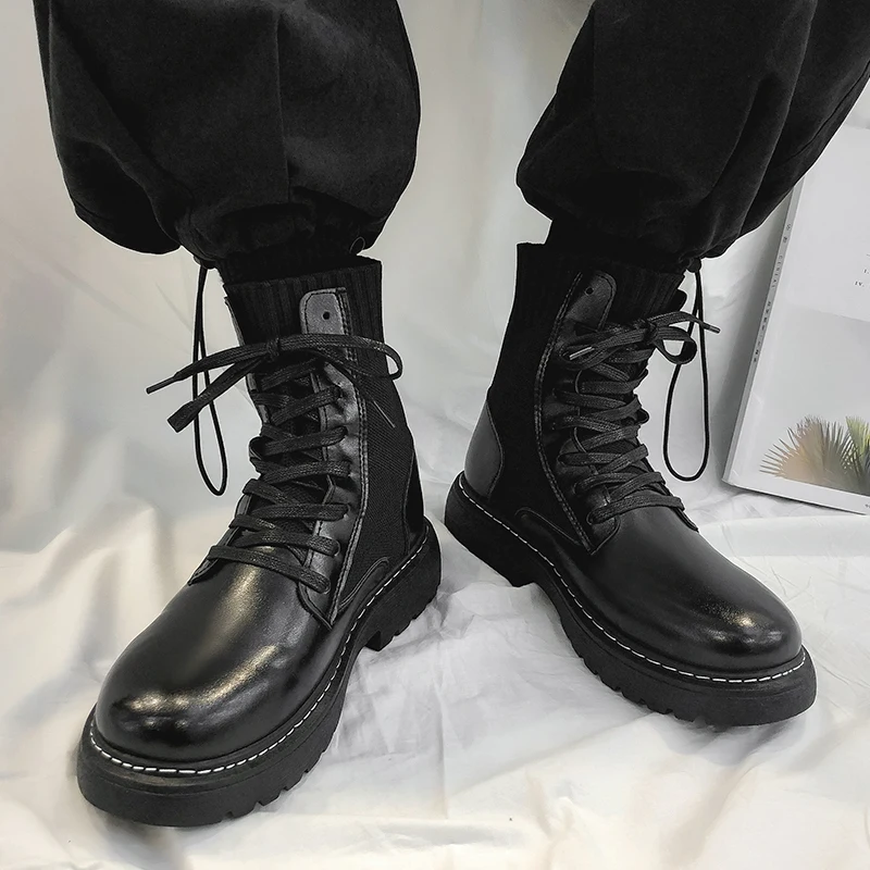 Moška obutev 2020 jeseni novo visoko-top Martin čevlji casual moški čevlji non-zdrsa na prostem mid-cut orodje škornji črni usnjeni škornji