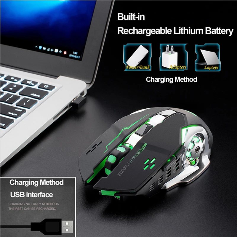 X8 Wireless Gaming Miška za ponovno Polnjenje Tiho LED Osvetljen USB Optični Ergonomska Gaming Miška LOL Miši Deskanje Igralec z Miško Za PC