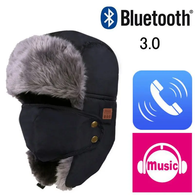 Unisex Moški Ženske Ruske Klobuk Toplo Policist Uho Zavihki Zimske Smučarske Klobuk Trdna Puhasto Specializiranimi Za Umetno Krzno, Kape Pokrivala Bonnet Bluetooth Glasbe