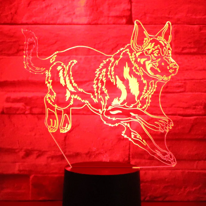 3D LED Nočna Lučka nemški Ovčar z 7 Barv Svetlobe za Dom Dekoracija Žarnice Neverjetno Vizualizacija Optične Iluzije