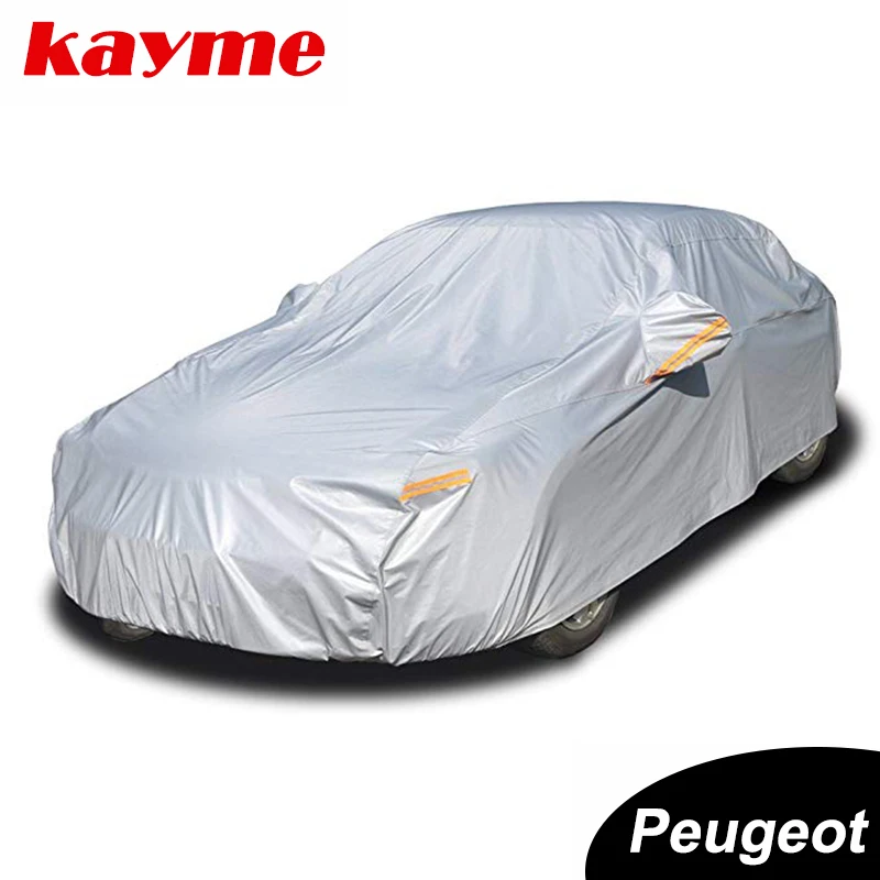 Kayme aluminija Nepremočljiva avto prevleke super za zaščito pred soncem prah, Dež avto zajemajo celotno univerzalni auto suv zaščitnih za Peugeot
