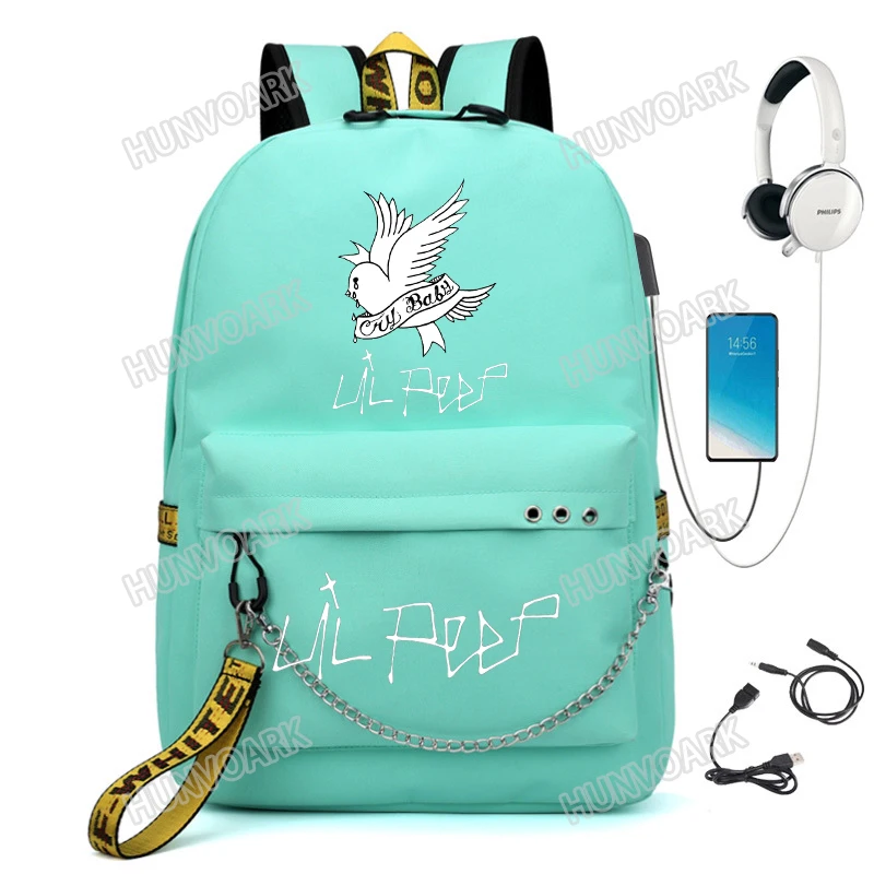 Vroče Lil Peep Nahrbtnik Modno Oblikovanje šolski nahrbtniki za najstnike Dekleta Študent Vrečke USB večfunkcijsko potovanja Laptop Mochilas