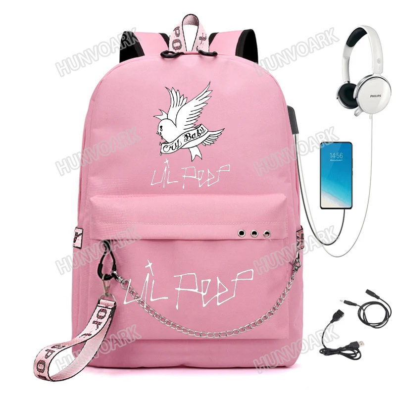 Vroče Lil Peep Nahrbtnik Modno Oblikovanje šolski nahrbtniki za najstnike Dekleta Študent Vrečke USB večfunkcijsko potovanja Laptop Mochilas