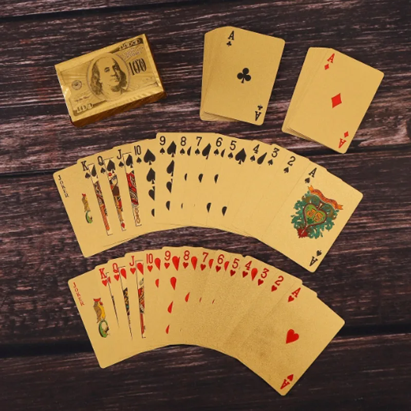 24K Gold Igralne Karte, Poker Igra Krovu, Zlata Folija Poker Set Plastičnih Čarobne Kartice Nepremočljiva Magic Kartic